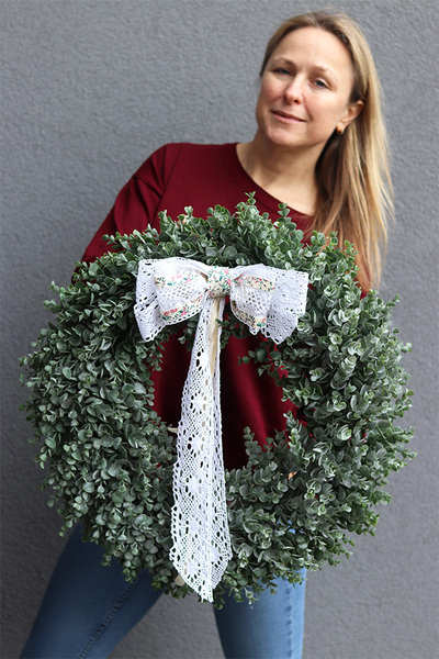 elegancki wysokiej jakości zielony wianek, Poczuj Wiosnę, śr.49cm