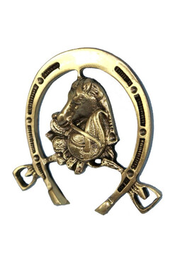 Lucky Horse, mosiężna podkowa z koniem, wym.9.5x9.5cm