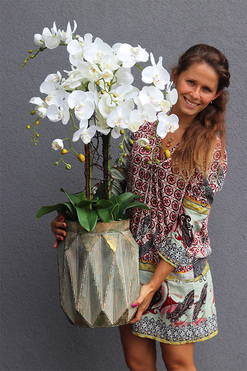 Mattea Gold Big, storczyk w metalowym naczyniu, wys.98cm