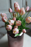 Ferra Salise, bukiet gumowych tulipanów w szklanym wazonie, wys.48cm