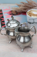 cynowany komplet do kawy Tivoli (mlecznik, cukiernica, łyżeczka)