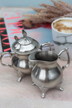 cynowany komplet do kawy Tivoli (mlecznik, cukiernica, łyżeczka) 