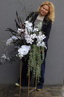 Gold&Black Christmas, zimowa dekoracja w donicy na stojaku