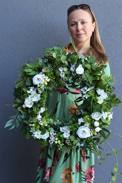 biały wianek na drzwi, Spring Wreath, śr.56cm 