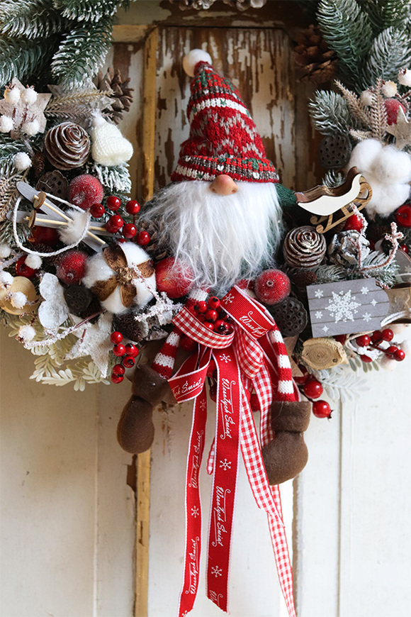 Święty Mikołaj, bożonarodzeniowy wianek na drzwi