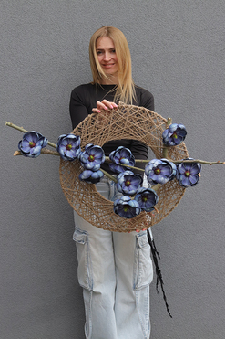 OD RĘKI Blue Minima, asymetryczny wianek na drzwi, rozp.100cm 