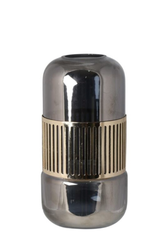 Kassandra, szklany wazon z metalową dekoracją, B, wym.13x13x25cm