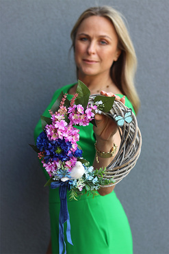 Julia, wianek na drzwi z motylem i ptaszkiem, śr.27cm