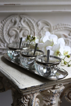 trzy miseczki na tacy, Lux Villa Silver Glamour, wym.6x37x13cm