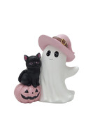 Halloween dekoracyjna figurka duch różowa czarownica i kot