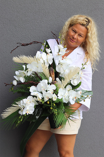 White Orchidera, komplet dekoracji nagrobnych, kompozycja + bukiet