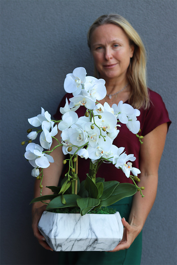 Marmurrana, sztuczny storczyk w donicy z marmurkowym wzorem, wys.60m