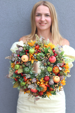 Kolorovo, jesienny wianek na drzwi, śr.35cm