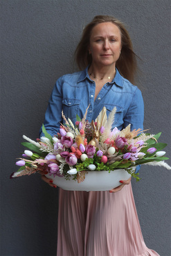 Easter Home, stroik wielkanocny z zającem i tulipanami, wym.34x67cm