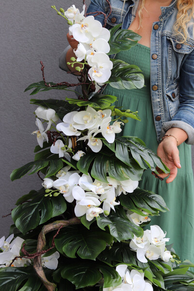 Monstera&Storczyk Fiberglass Sydney, roślinna dekoracja podłogowa