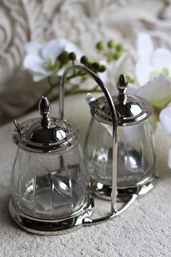 dwa pojemniki na stojaku, Lux Villa Silver Glamour, wym.13x16x10cm