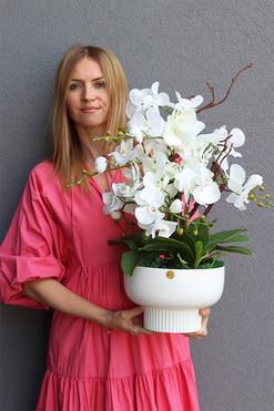 Japandi Orchid 4, sztuczny storczyk w ceramicznym pucharze, wys.59cm