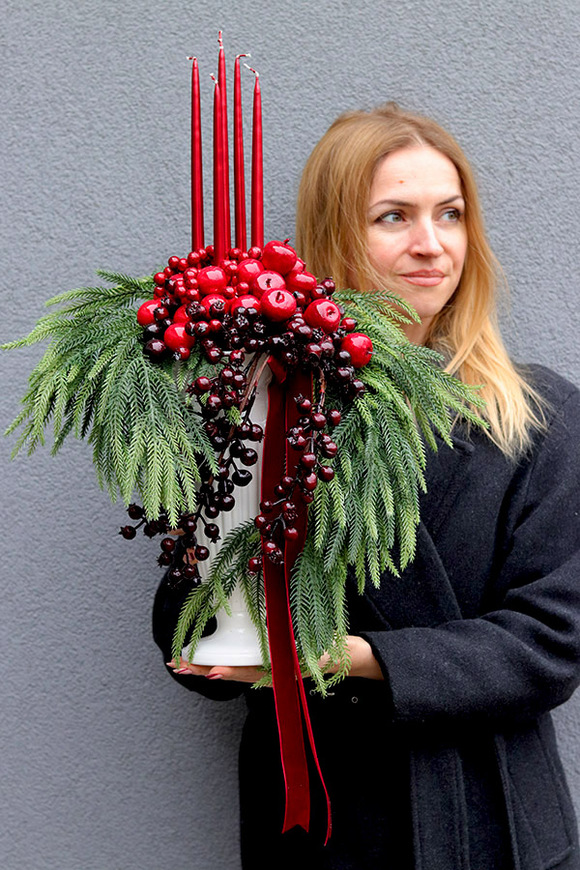 Karminowa Gracja, świąteczny stroik adwentowy