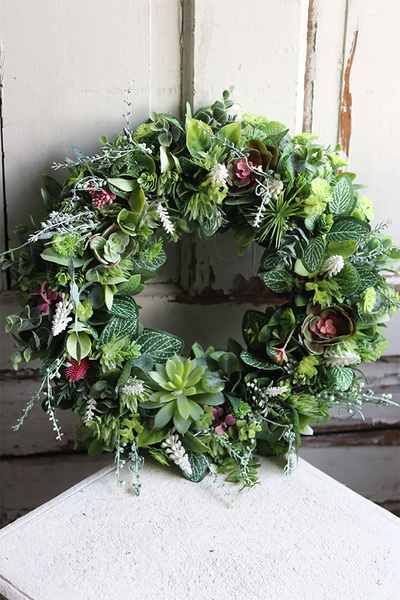 efektowny zielony wianek dekoracyjny, Naturalnie, śr.40cm