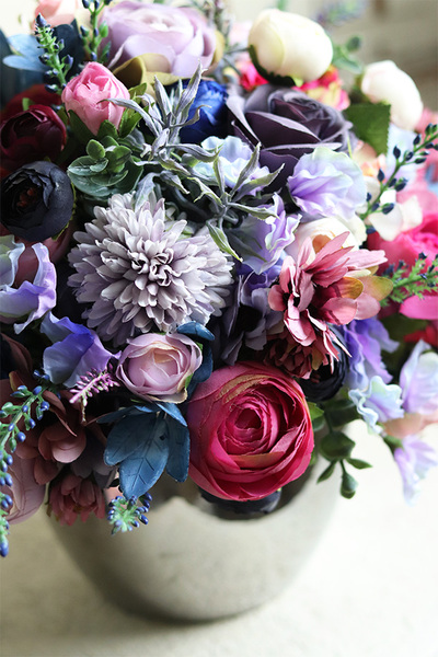 bogata kompozycja z fioletowymi kwiatami, Gerrista, wym.32x29cm