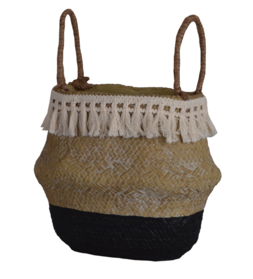 Boho Black, kosz / osłonka na donicę, ceramiczna, czarny, wym.27.5x18.5x22cm