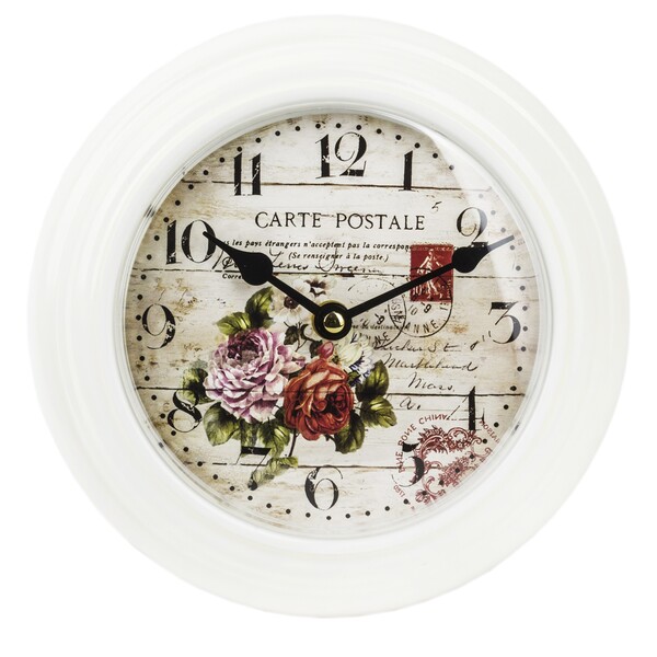 Carte Postale, zegar ścienny z kwiatami, śr.21cm