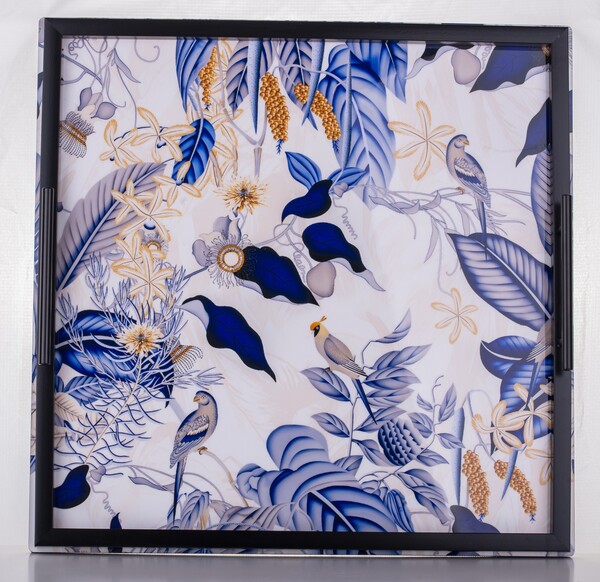 OD RĘKI Orientana D, kwadratowa taca z motywem ptaków, wym.5x46x46cm