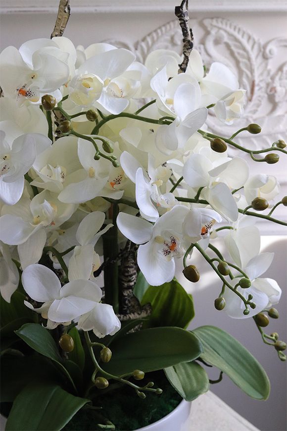 Japandi Orchid 3, sztuczny storczyk w ceramicznym pucharze