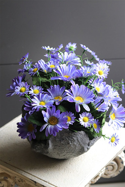 Volcan Blue, fioletowo-niebieskie kwiaty w ciężkim naczyniu, wys.30cm