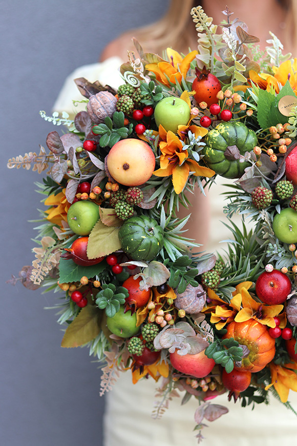 Kolorovo, jesienny wianek na drzwi, śr.35cm