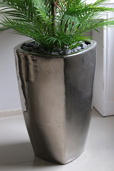 Areca Silver Moon, sztuczna palma w srebrnej donicy