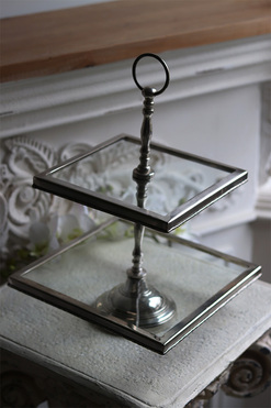 etażerka dwupiętrowa, kwadratowa, Lux Silver Silver Glamour, wym.34x25.5cm