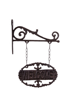 Welcome, żeliwny napis zawieszka, wym.32x22cm