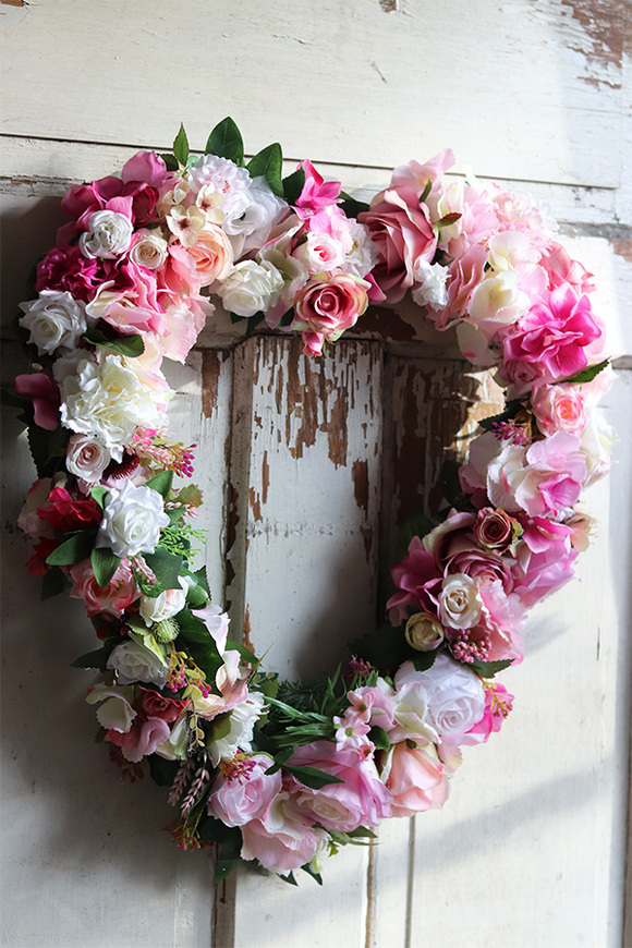 Flowera, dekoracyjny wianek - serce kwiatowe, wym.54x45cm 