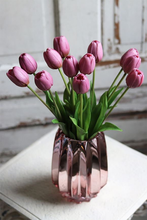 Spring Alla, bukiet gumowych tulipanów w szklanym wazonie, wys.40cm