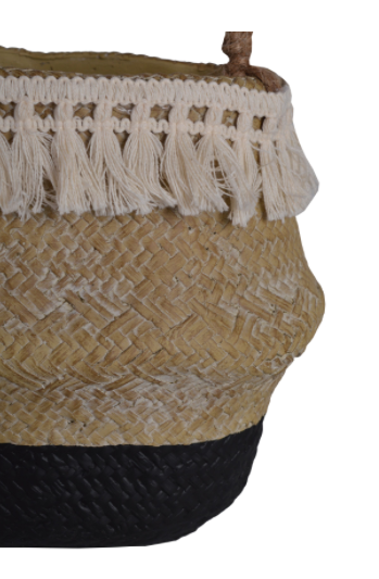 Boho Black, kosz / osłonka na donicę, ceramiczna, czarny, wym.27.5x18.5x22cm