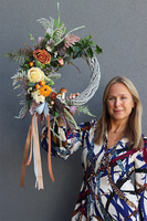 Mushroom, jesienny asymetryczny wianek z dynią