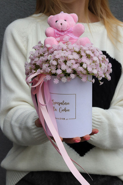 Gipsówka Teddy, flowerbox kwiatowy welurowy