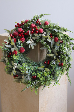 OD RĘKI Pod Cyprysem, asymetryczny wianek na drzwi z jabłkami, śr.34cm