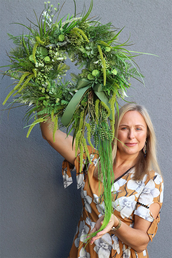 Green Berra, zielony wianek na drzwi, rozp.60cm