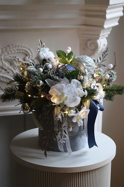 Glamour Winter Blue, flowerbox świąteczny LED, wys.33cm