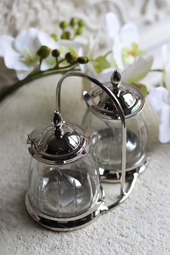 dwa pojemniki na stojaku, Lux Villa Silver Glamour, wym.13x16x10cm