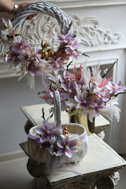 Magnoliowy Ogród, komplet dekoracji, wianek +  stroik + koszyczek