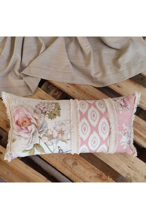 dekoracyjna poduszka - wałek patchwork Roses, róż, wym.50x25cm