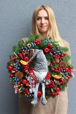 Skrzat Świąteczny, bożonarodzeniowy wianek na drzwi, śr.43cm