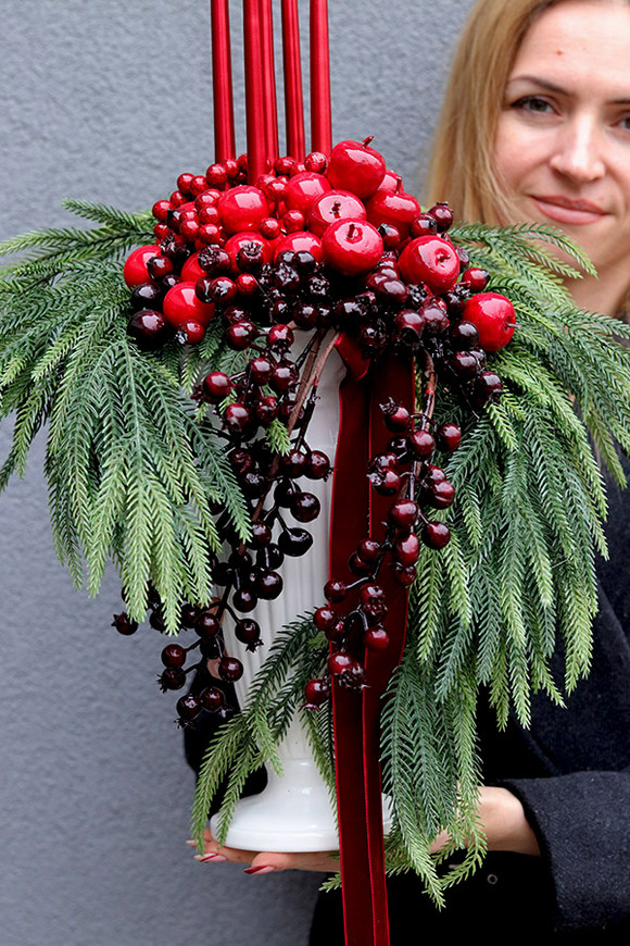 Karminowa Gracja, świąteczny stroik adwentowy