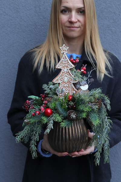 Choinkowy, świąteczny stroik z piernikową choinką