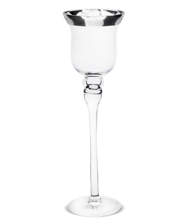 Delicate, elegancki szklany świecznik na nodze, wys.39,5cm
