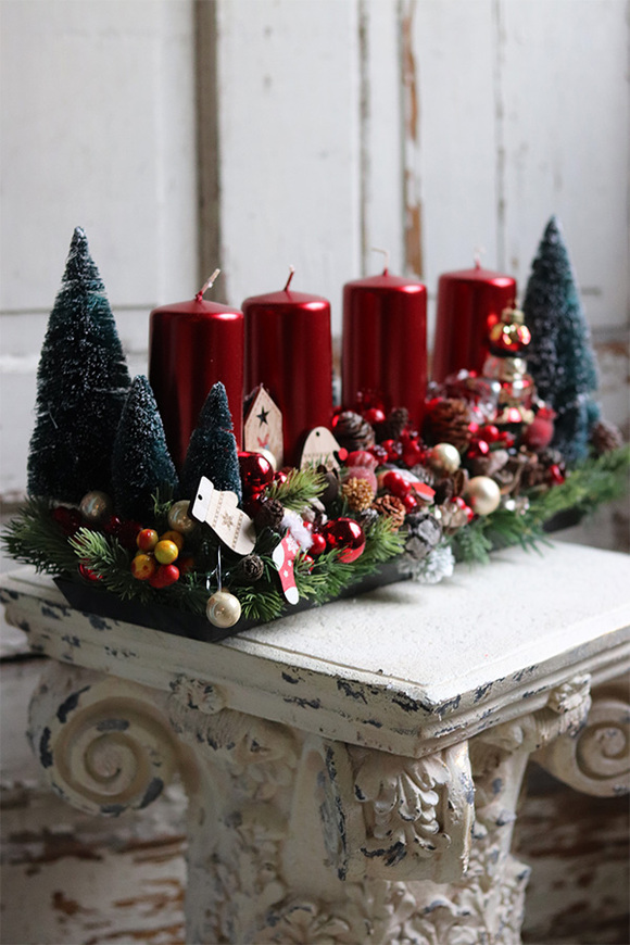 adwentowy stroik Karminowe Dzieciństwo, wym.24x46cm  