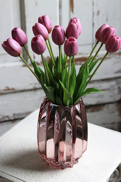 Spring Alla, bukiet gumowych tulipanów w szklanym wazonie, wys.40cm